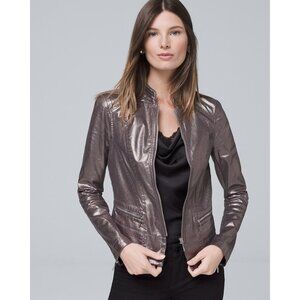 NWT White House Black Market Metallic Coated Jacket Dark Gray Foil Size 00